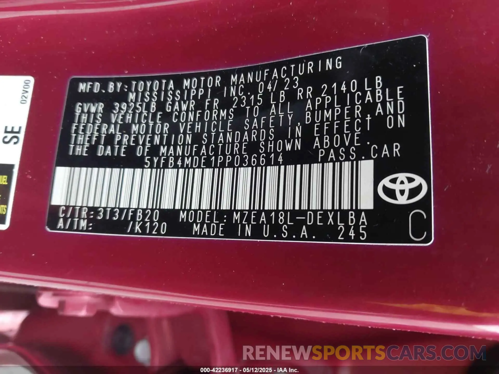 9 Photograph of a damaged car 5YFB4MDE1PP036614 TOYOTA COROLLA 2023
