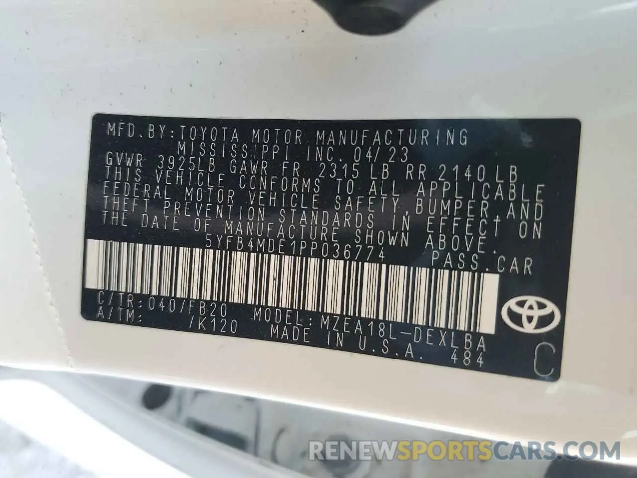 13 Photograph of a damaged car 5YFB4MDE1PP036774 TOYOTA COROLLA 2023
