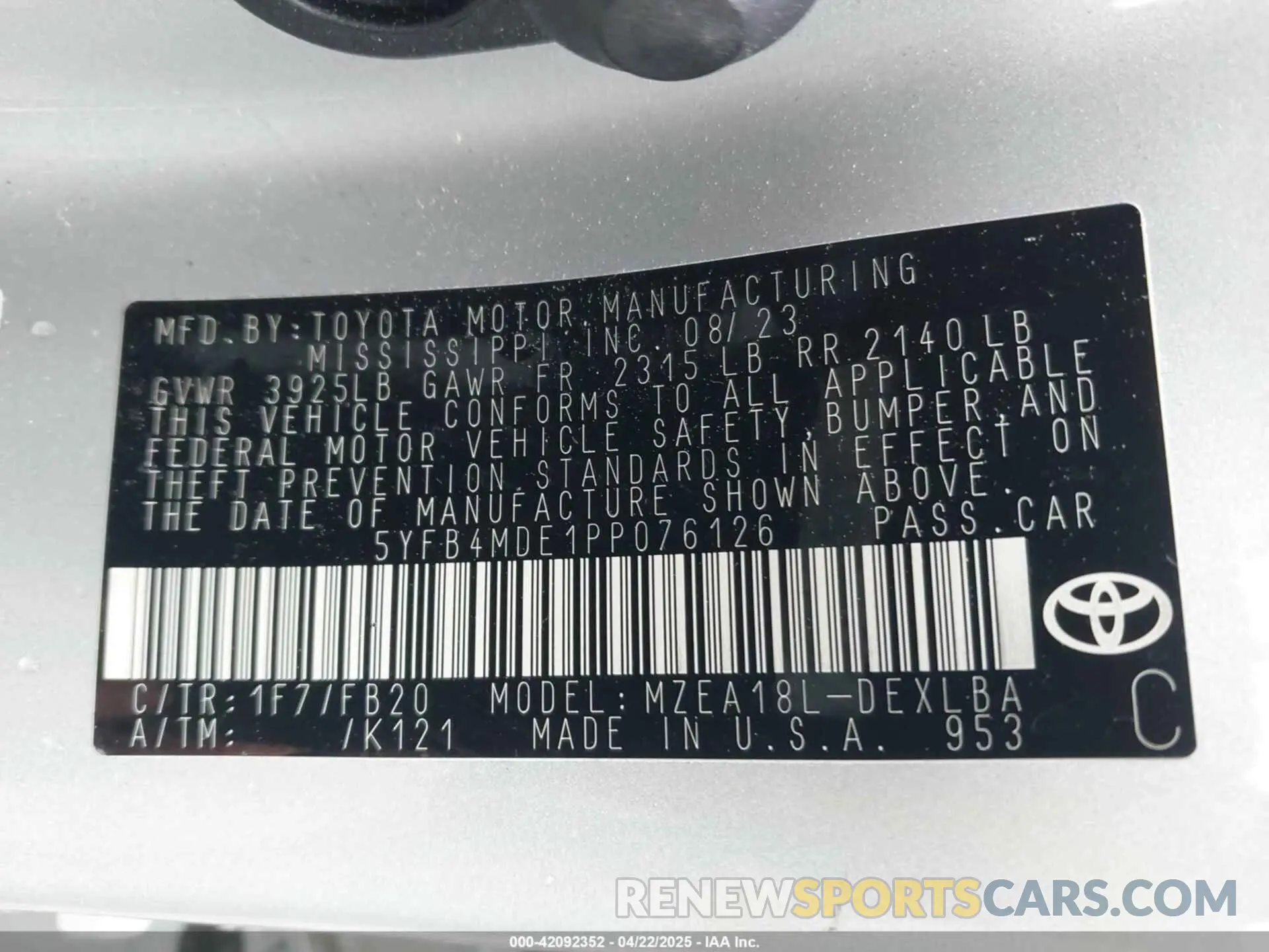 9 Photograph of a damaged car 5YFB4MDE1PP076126 TOYOTA COROLLA 2023