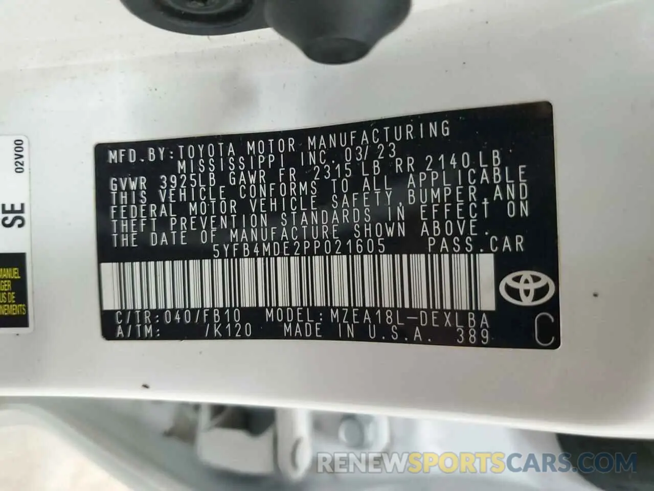 13 Photograph of a damaged car 5YFB4MDE2PP021605 TOYOTA COROLLA 2023