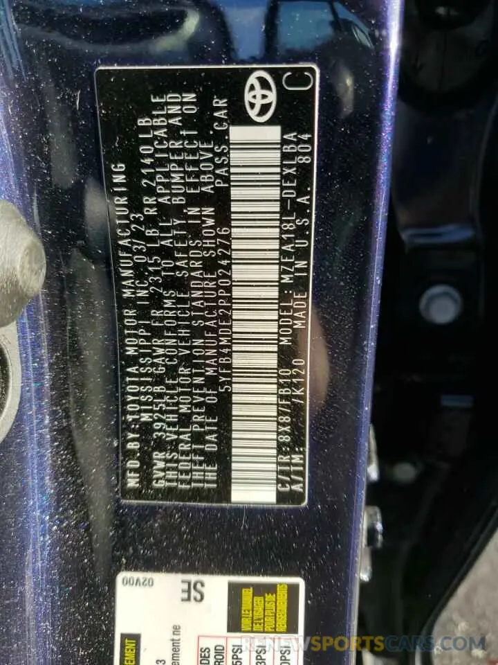 13 Photograph of a damaged car 5YFB4MDE2PP024276 TOYOTA COROLLA 2023