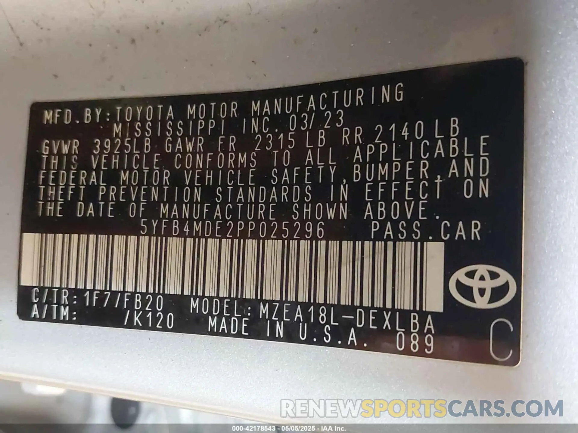 9 Photograph of a damaged car 5YFB4MDE2PP025296 TOYOTA COROLLA 2023