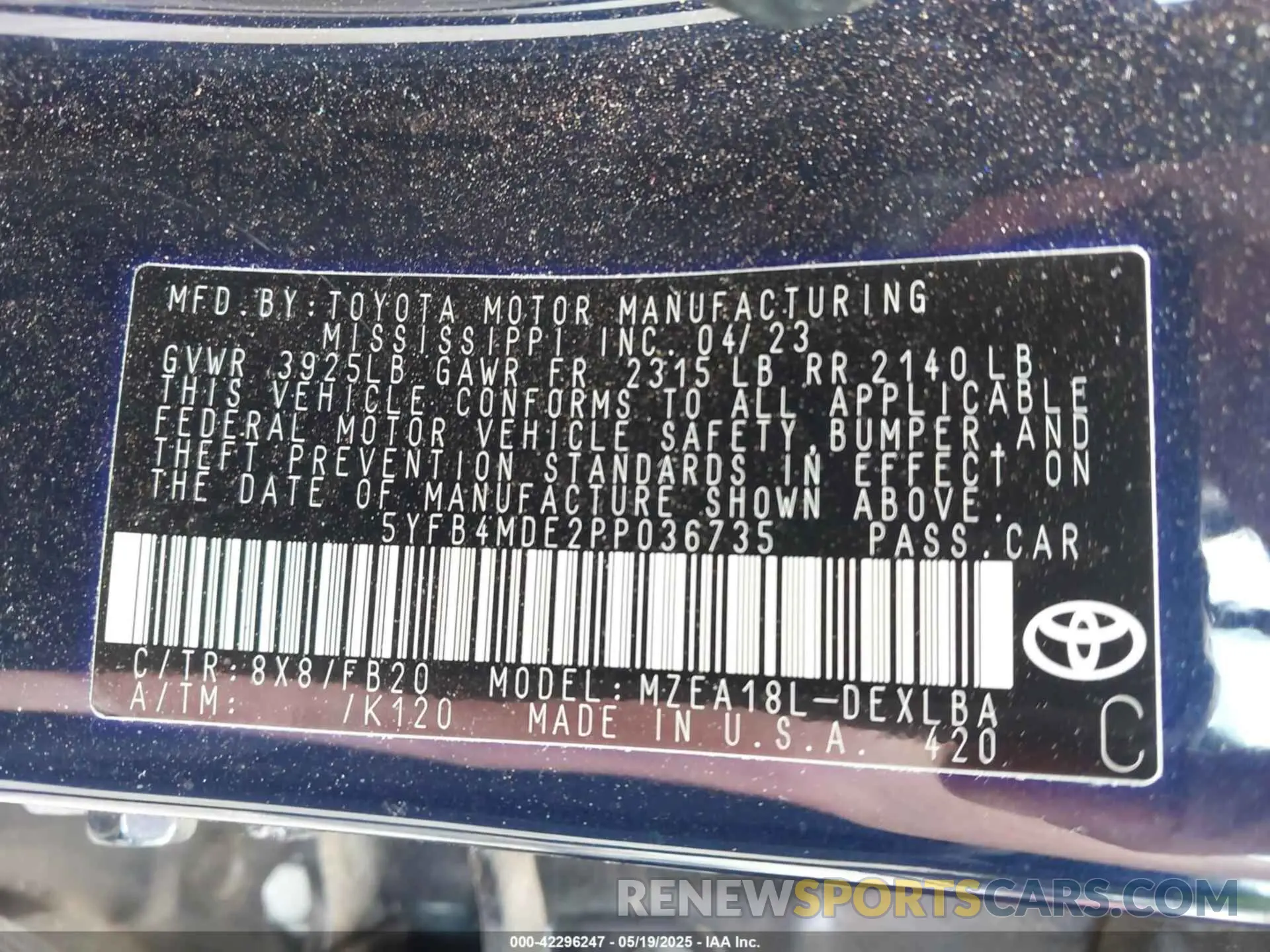 9 Photograph of a damaged car 5YFB4MDE2PP036735 TOYOTA COROLLA 2023
