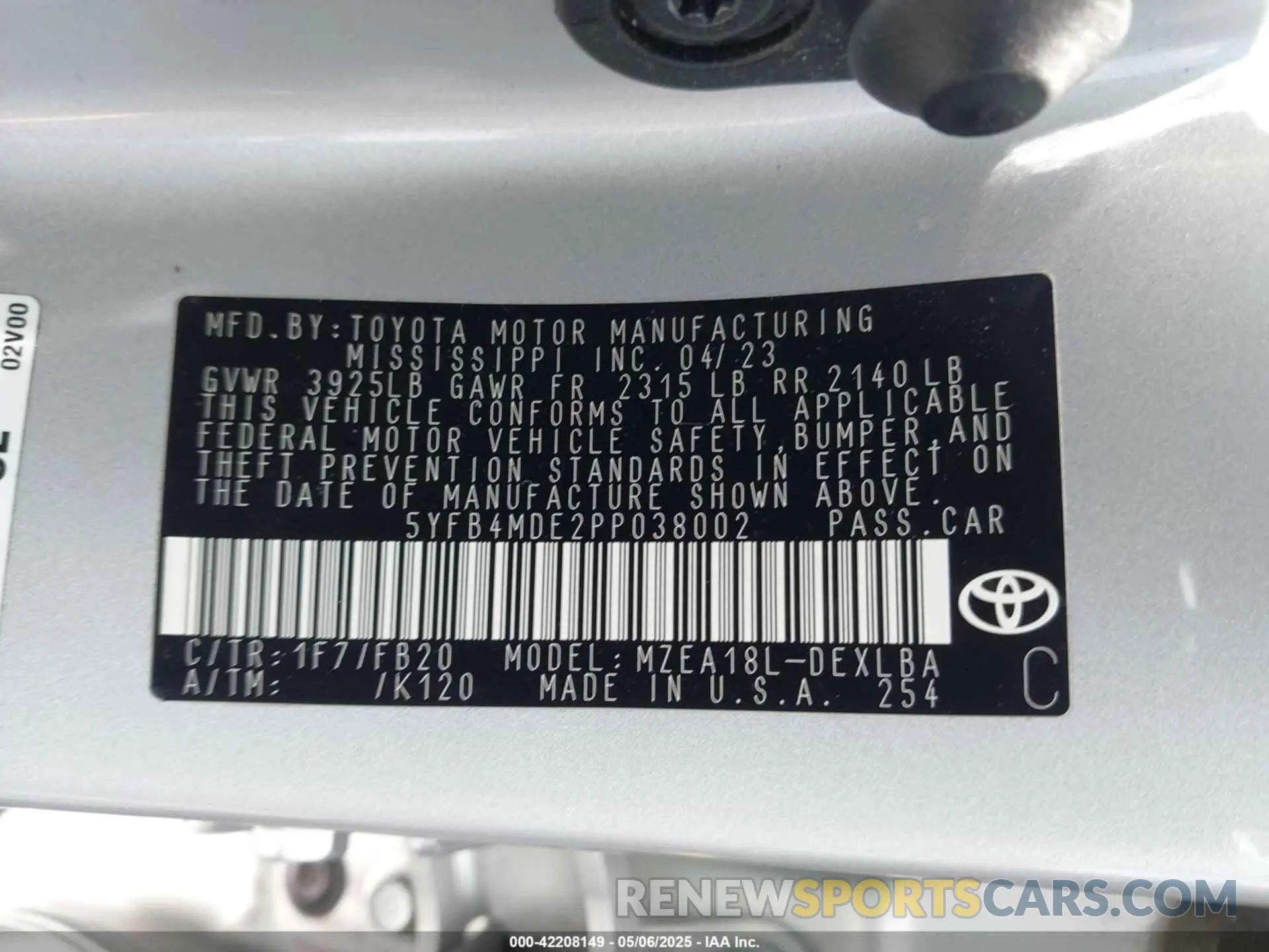 9 Photograph of a damaged car 5YFB4MDE2PP038002 TOYOTA COROLLA 2023