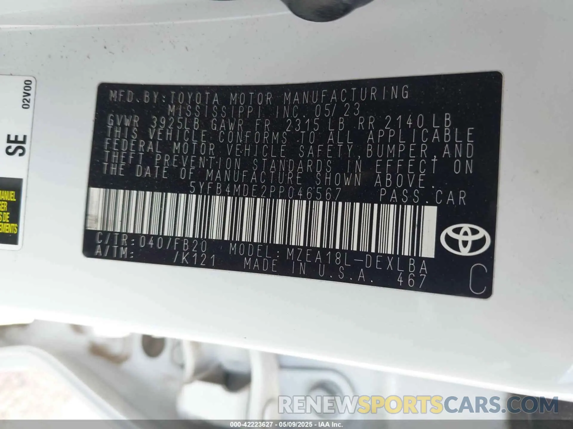9 Photograph of a damaged car 5YFB4MDE2PP046567 TOYOTA COROLLA 2023