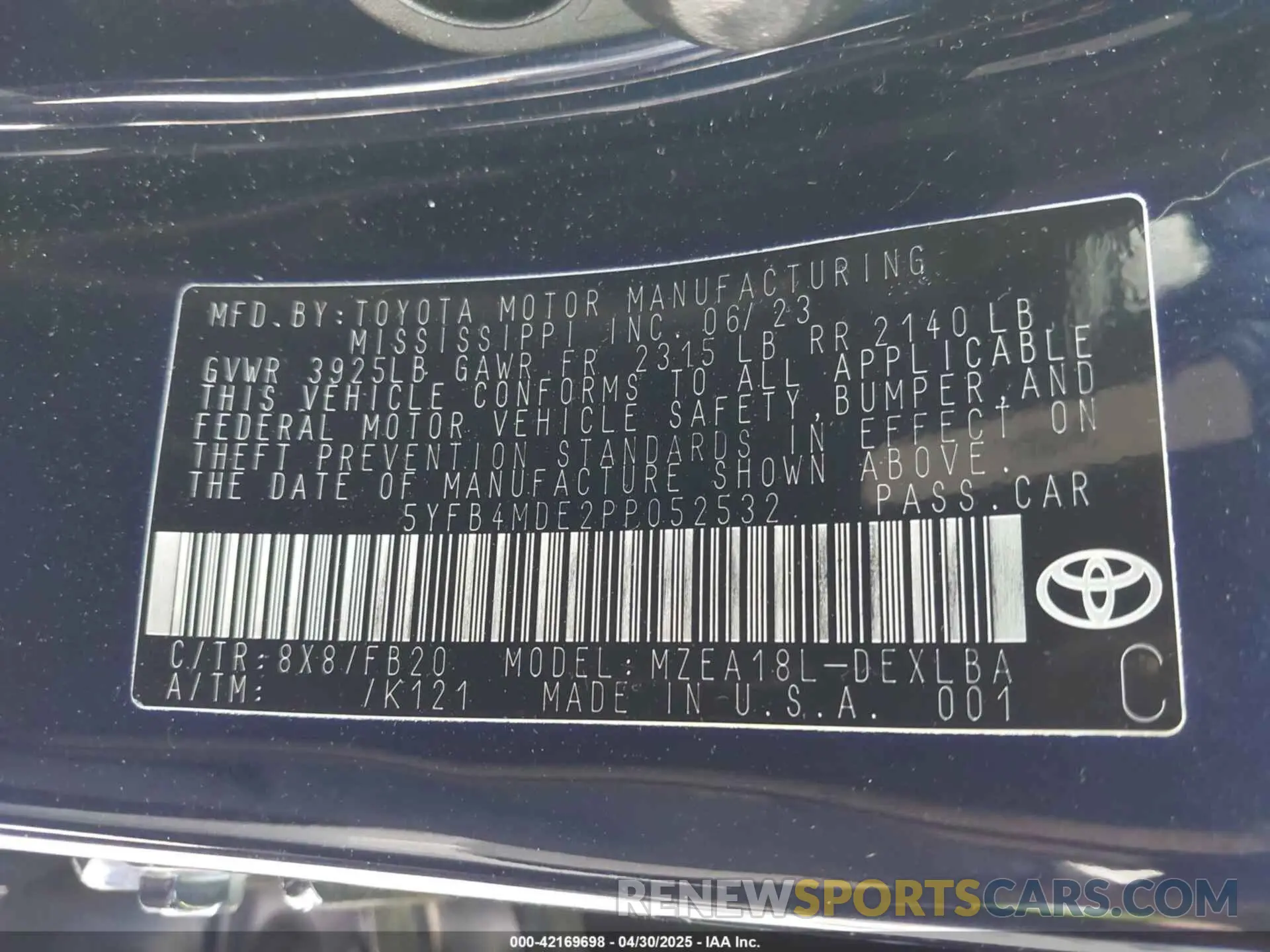 9 Photograph of a damaged car 5YFB4MDE2PP052532 TOYOTA COROLLA 2023