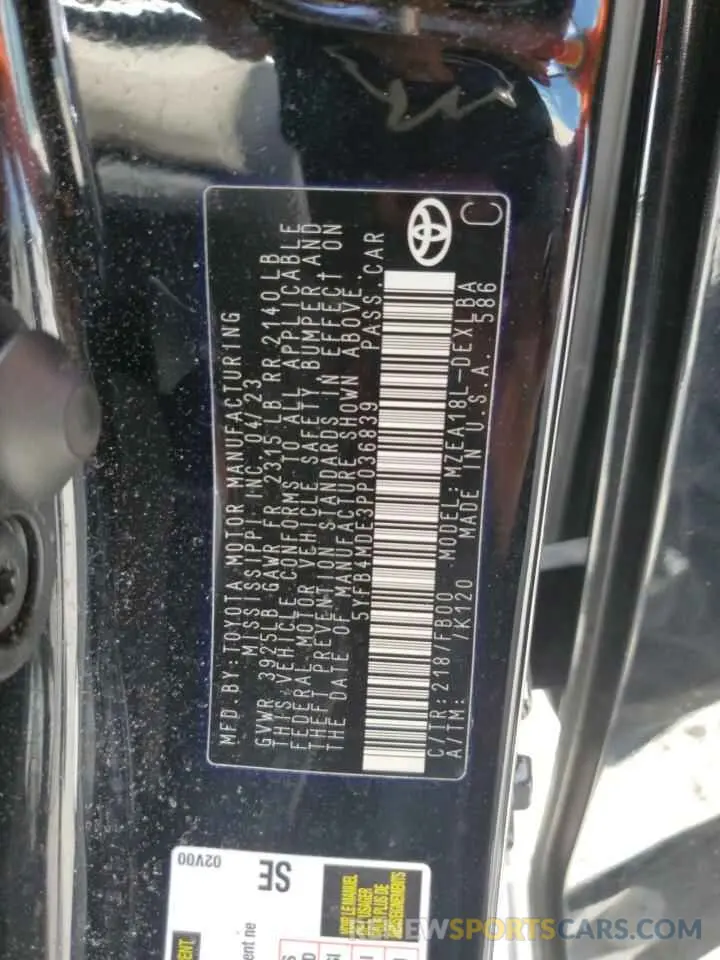 13 Photograph of a damaged car 5YFB4MDE3PP036839 TOYOTA COROLLA 2023