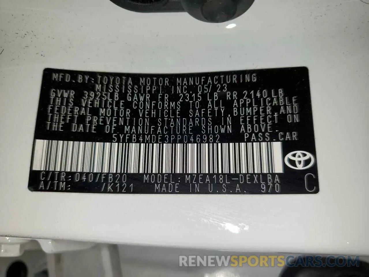 12 Photograph of a damaged car 5YFB4MDE3PP046982 TOYOTA COROLLA 2023