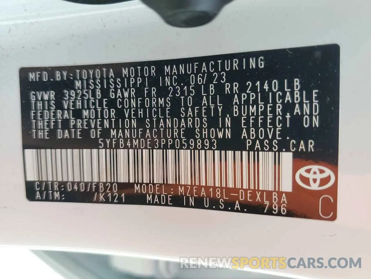 13 Photograph of a damaged car 5YFB4MDE3PP059893 TOYOTA COROLLA 2023