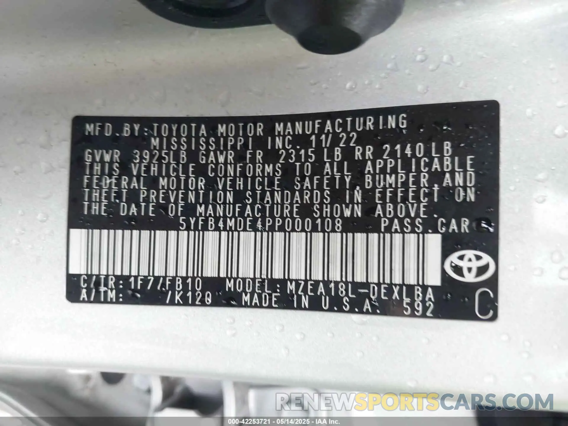 9 Photograph of a damaged car 5YFB4MDE4PP000108 TOYOTA COROLLA 2023
