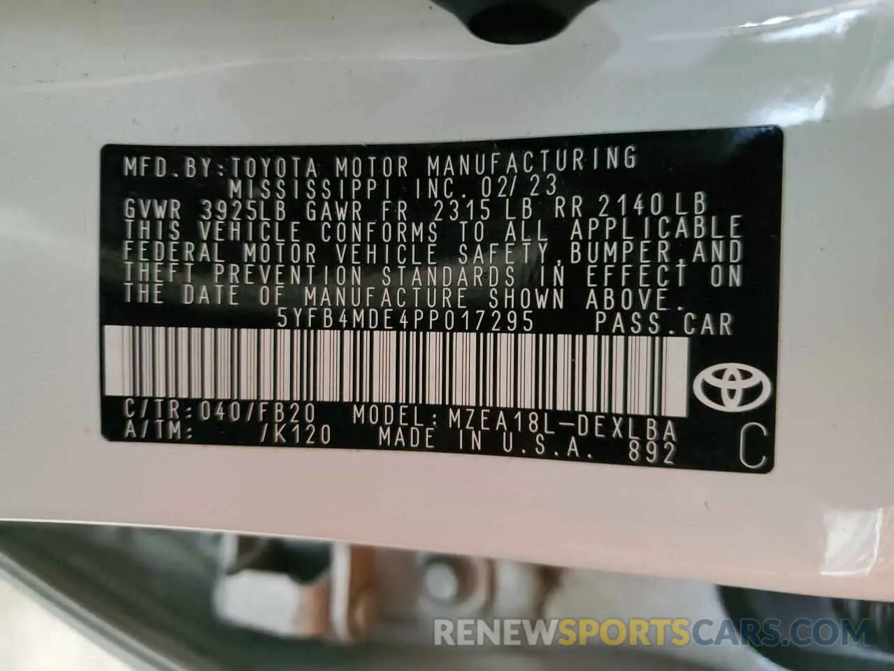 13 Photograph of a damaged car 5YFB4MDE4PP017295 TOYOTA COROLLA 2023