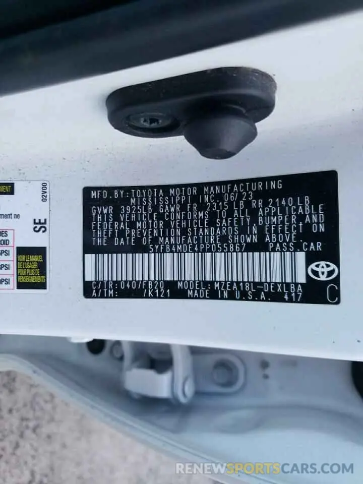 12 Photograph of a damaged car 5YFB4MDE4PP055867 TOYOTA COROLLA 2023