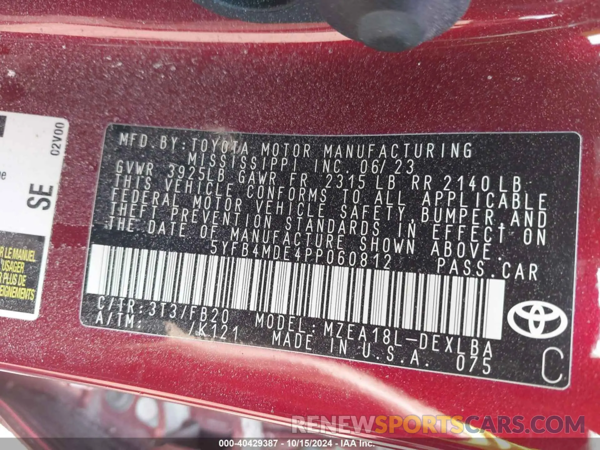 9 Photograph of a damaged car 5YFB4MDE4PP060812 TOYOTA COROLLA 2023