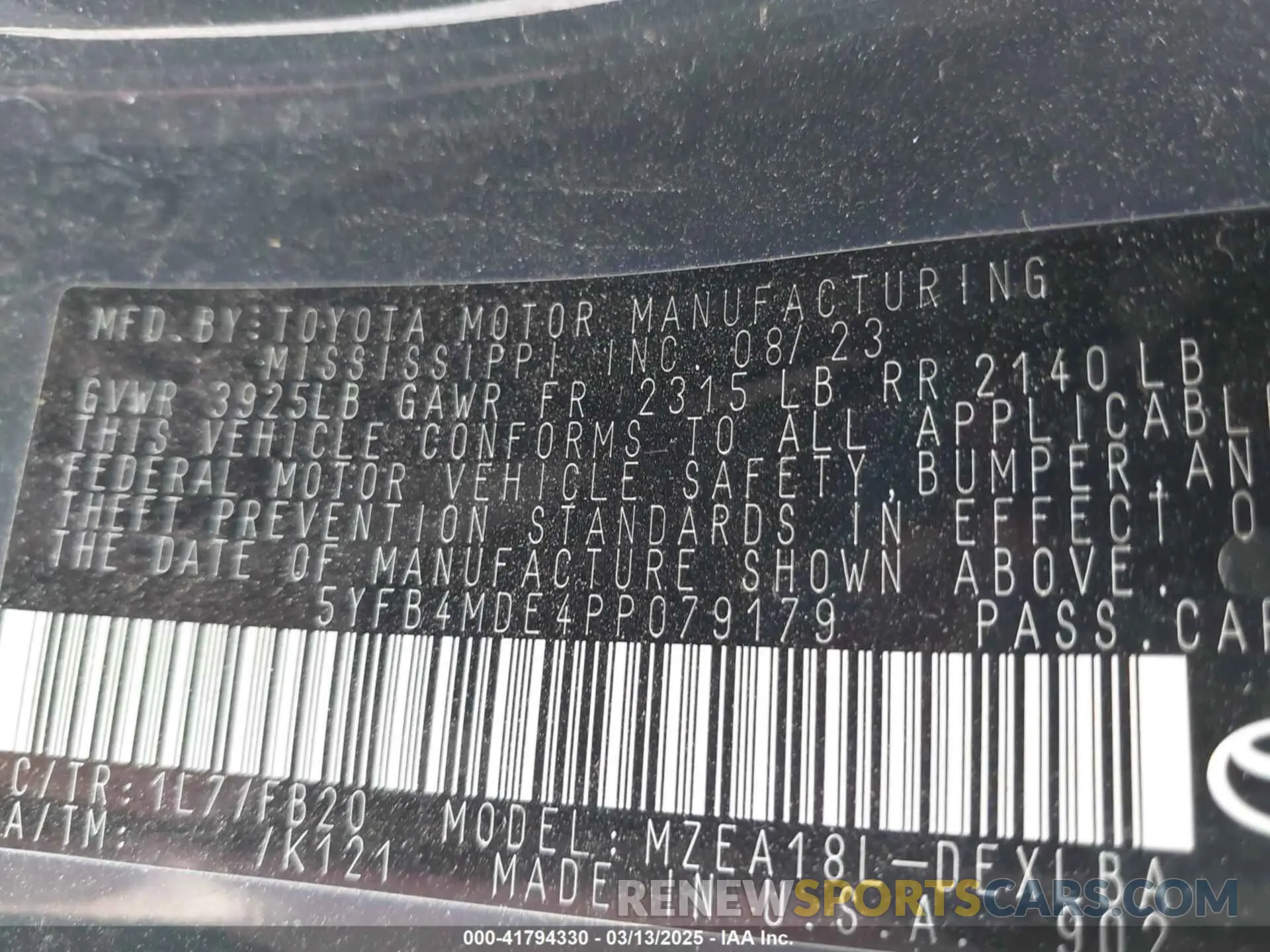 9 Photograph of a damaged car 5YFB4MDE4PP079179 TOYOTA COROLLA 2023