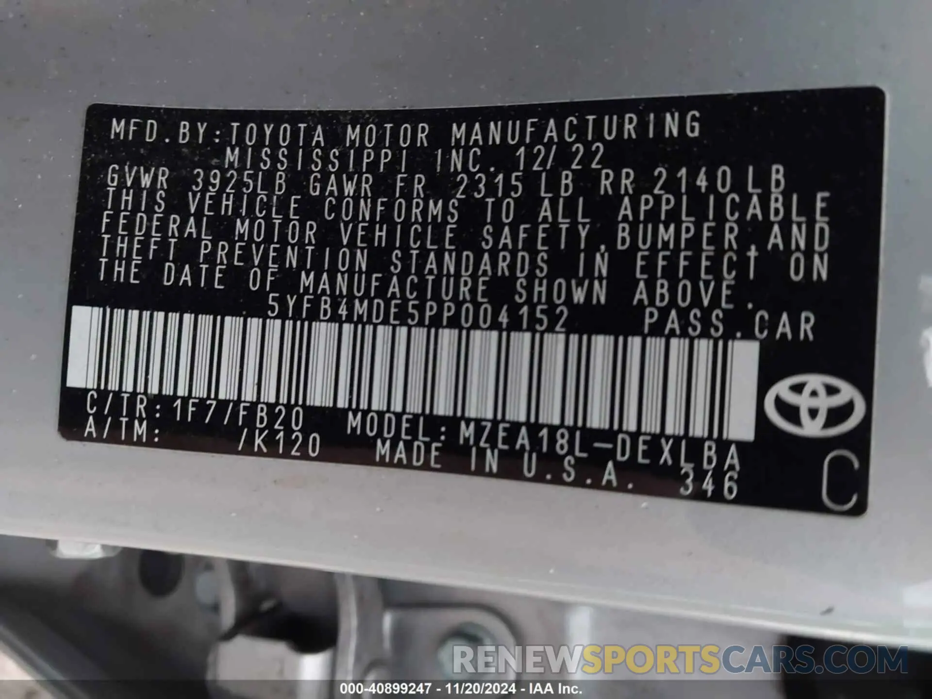 9 Photograph of a damaged car 5YFB4MDE5PP004152 TOYOTA COROLLA 2023