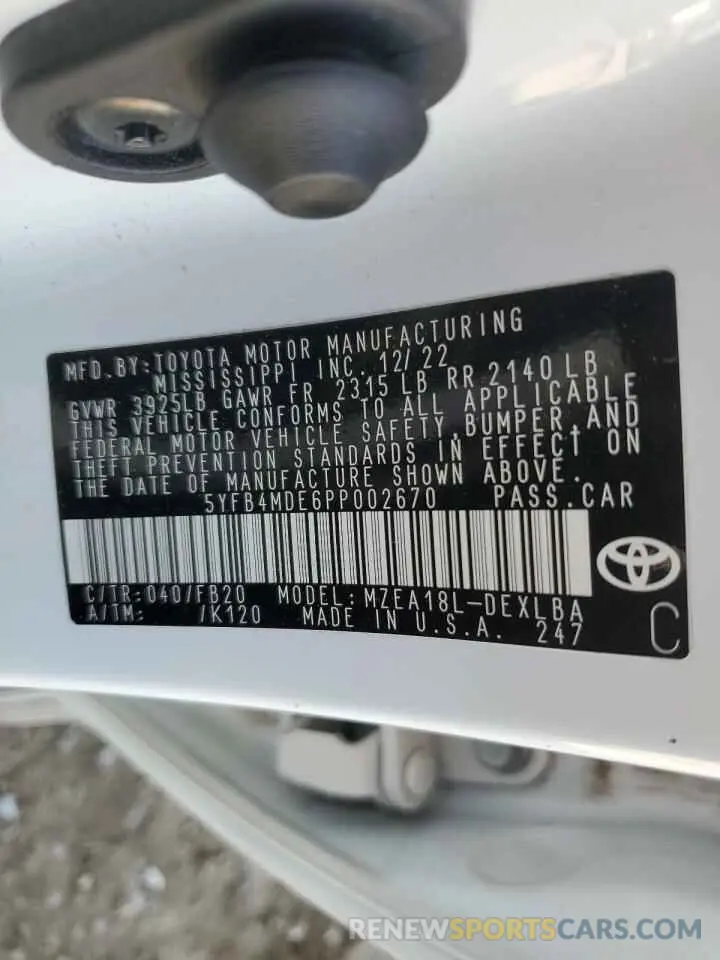 13 Photograph of a damaged car 5YFB4MDE6PP002670 TOYOTA COROLLA 2023
