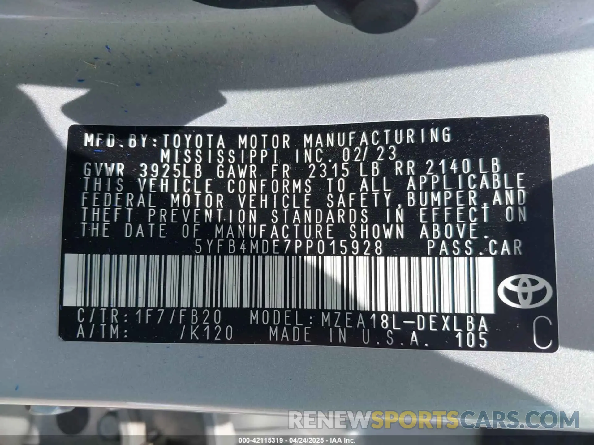 9 Photograph of a damaged car 5YFB4MDE7PP015928 TOYOTA COROLLA 2023