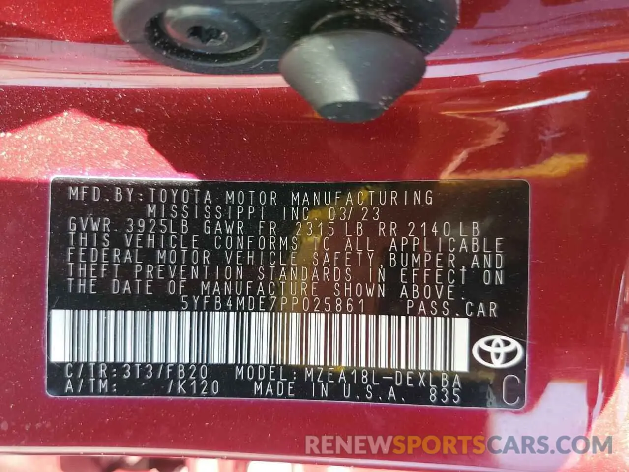 12 Photograph of a damaged car 5YFB4MDE7PP025861 TOYOTA COROLLA 2023