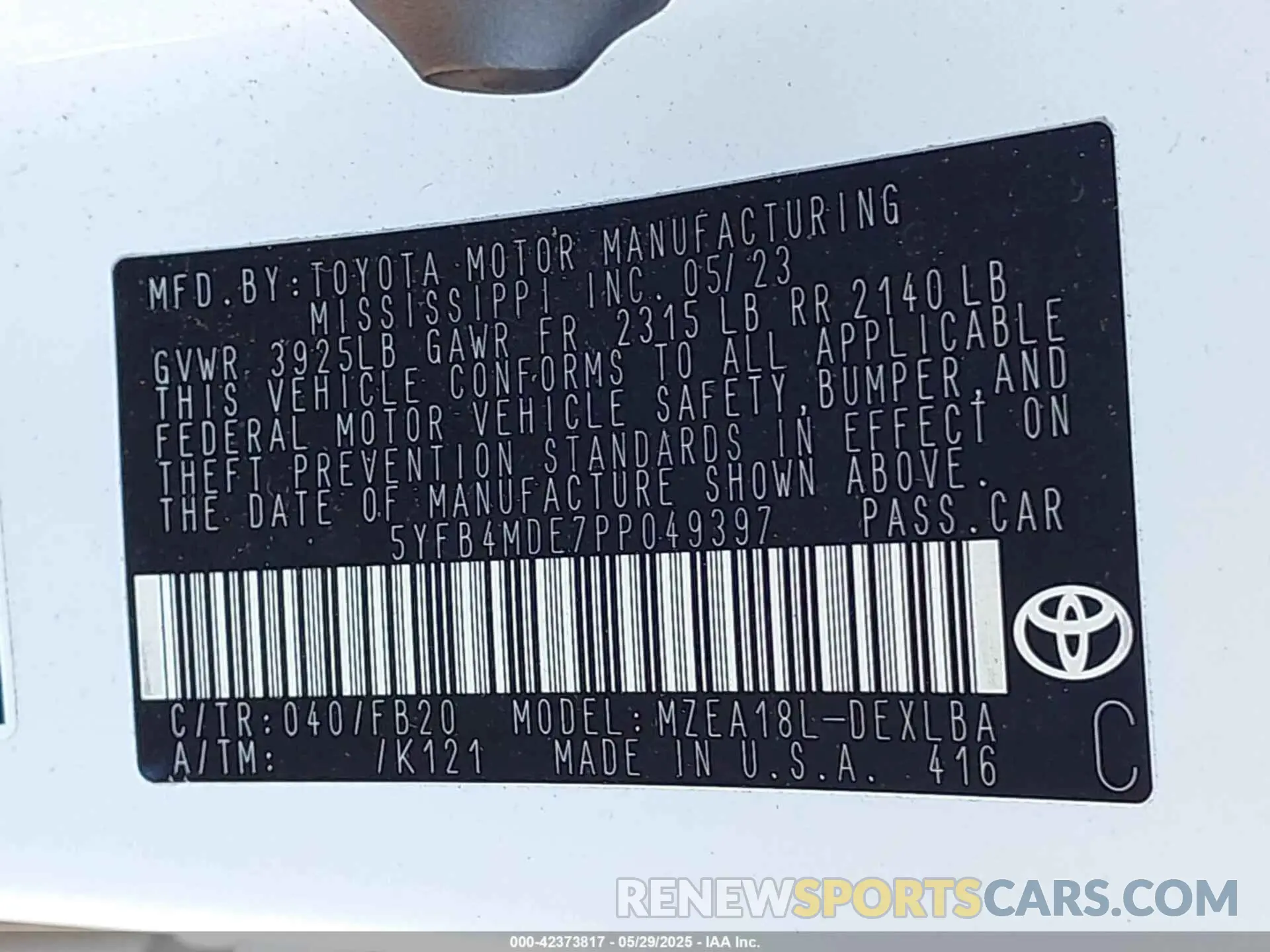 9 Photograph of a damaged car 5YFB4MDE7PP049397 TOYOTA COROLLA 2023