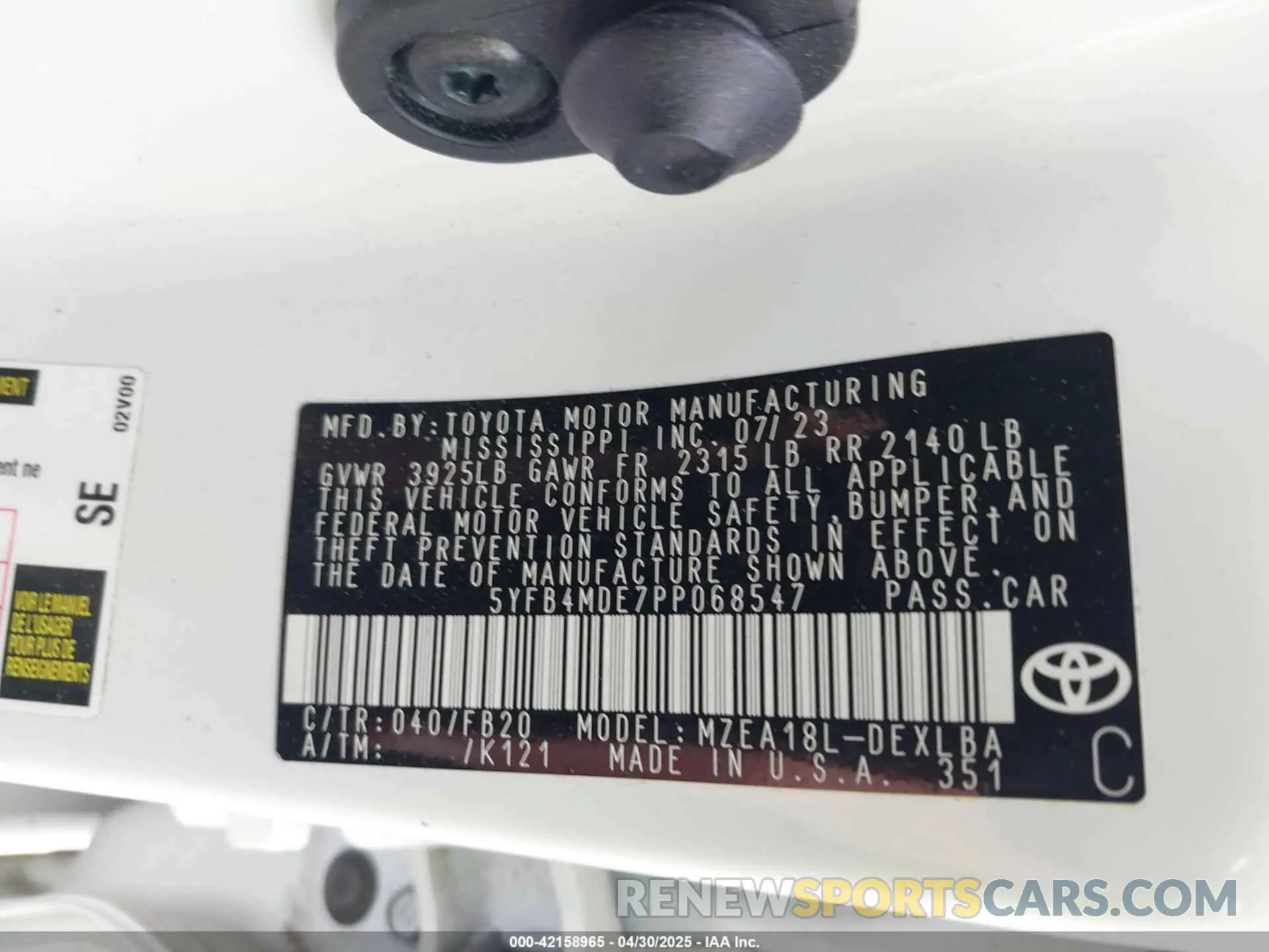9 Photograph of a damaged car 5YFB4MDE7PP068547 TOYOTA COROLLA 2023