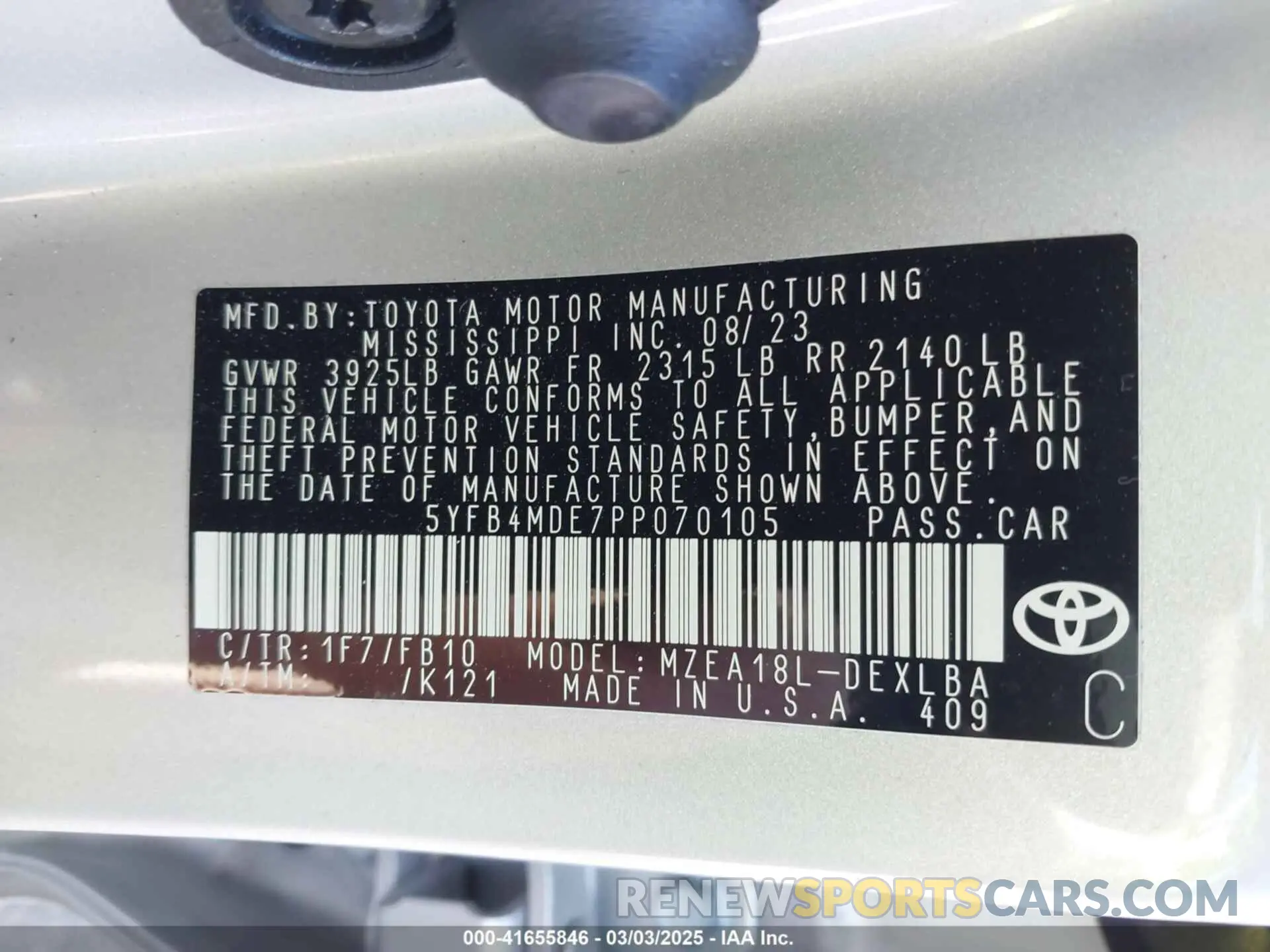 9 Photograph of a damaged car 5YFB4MDE7PP070105 TOYOTA COROLLA 2023