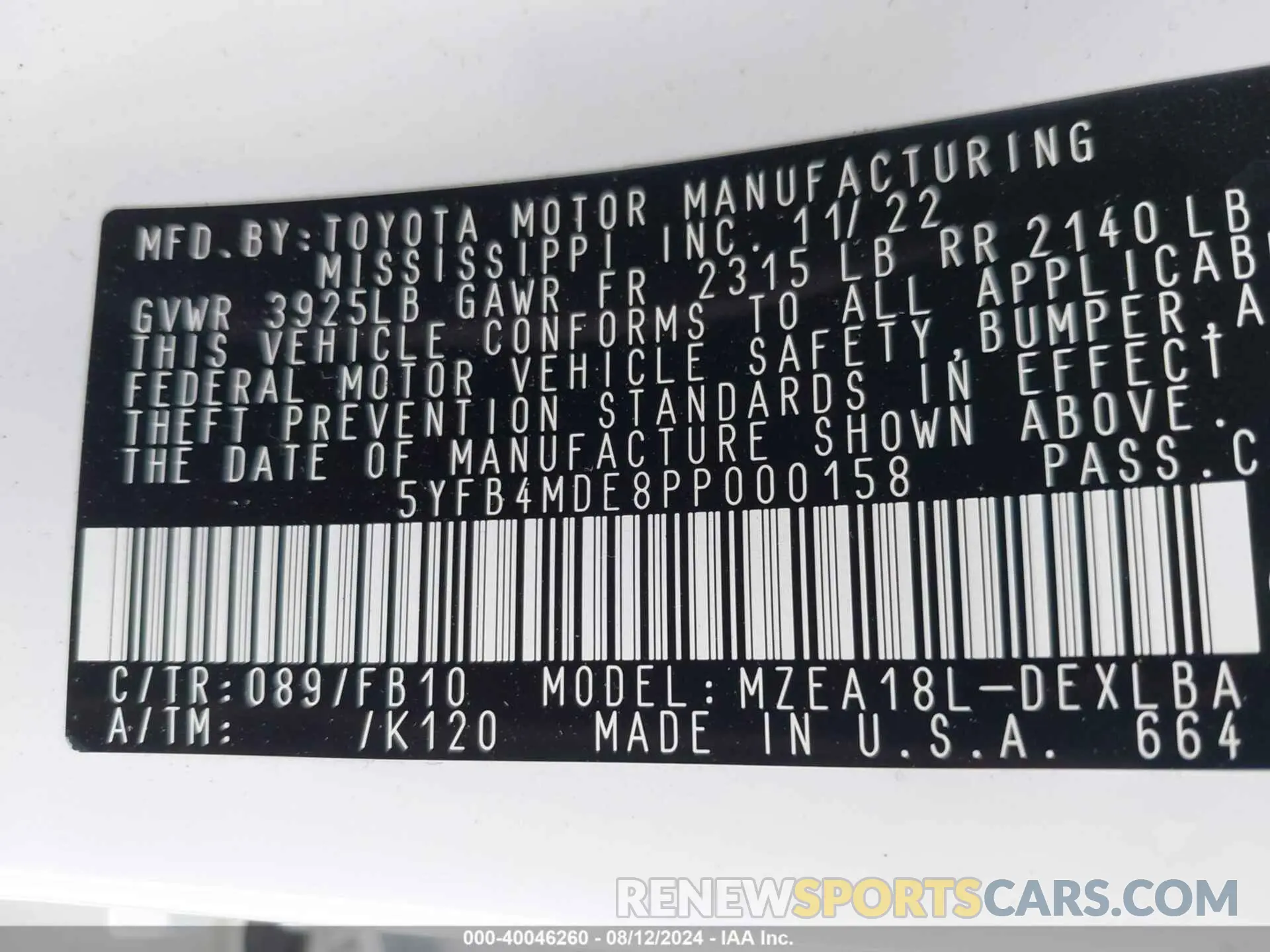 9 Photograph of a damaged car 5YFB4MDE8PP000158 TOYOTA COROLLA 2023