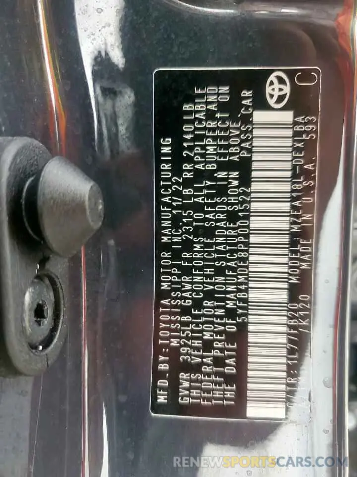 13 Photograph of a damaged car 5YFB4MDE8PP001522 TOYOTA COROLLA 2023