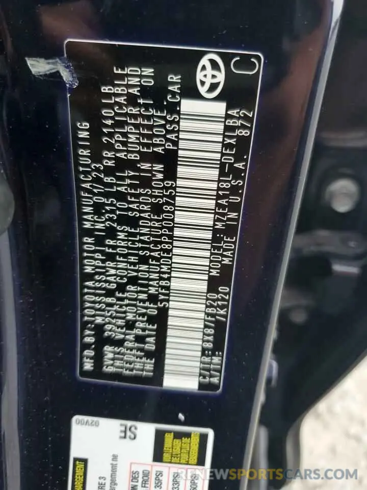 12 Photograph of a damaged car 5YFB4MDE8PP008759 TOYOTA COROLLA 2023