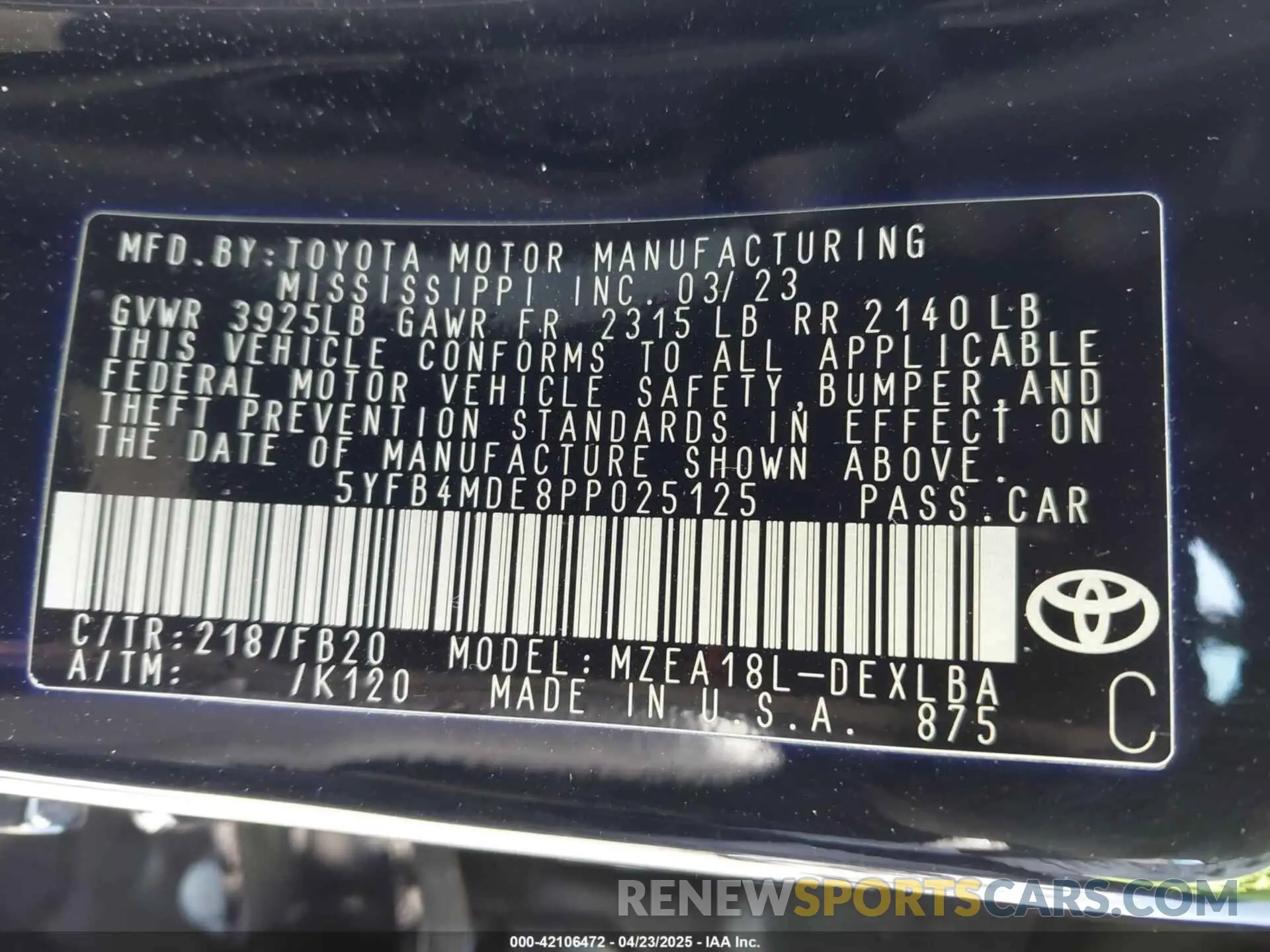 9 Photograph of a damaged car 5YFB4MDE8PP025125 TOYOTA COROLLA 2023