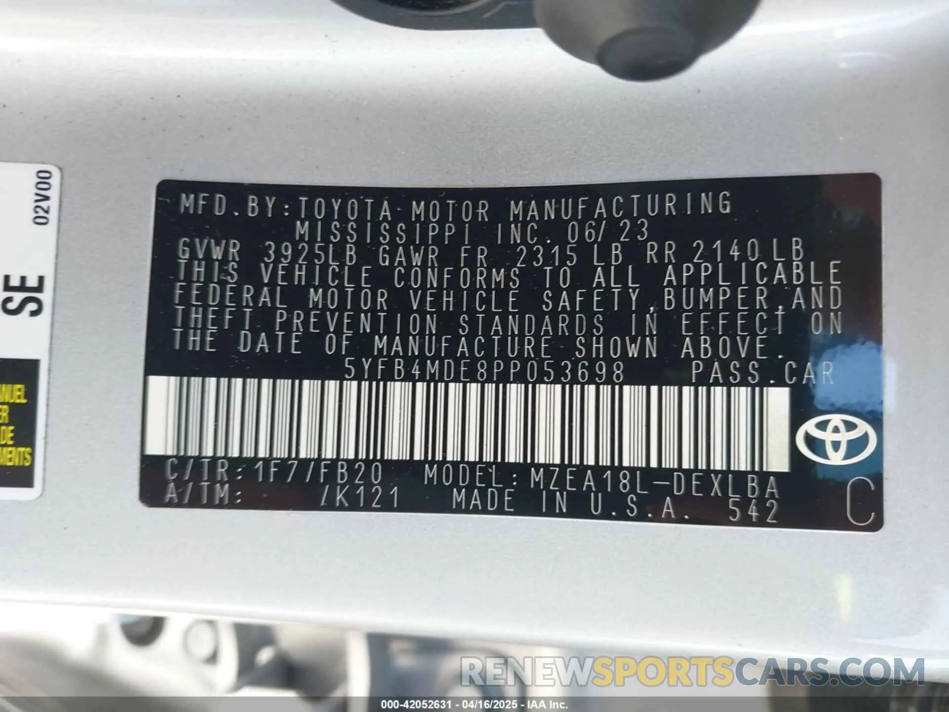 9 Photograph of a damaged car 5YFB4MDE8PP053698 TOYOTA COROLLA 2023