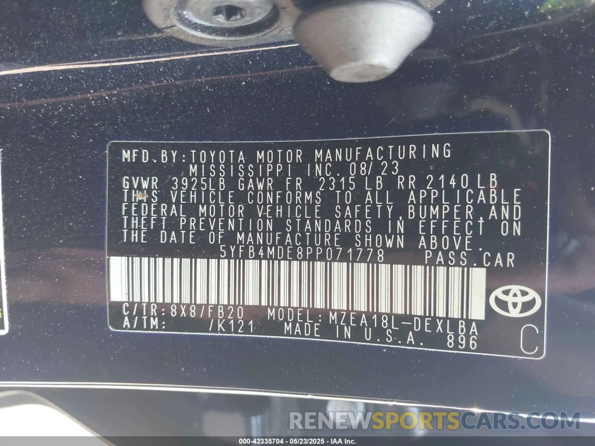 9 Photograph of a damaged car 5YFB4MDE8PP071778 TOYOTA COROLLA 2023