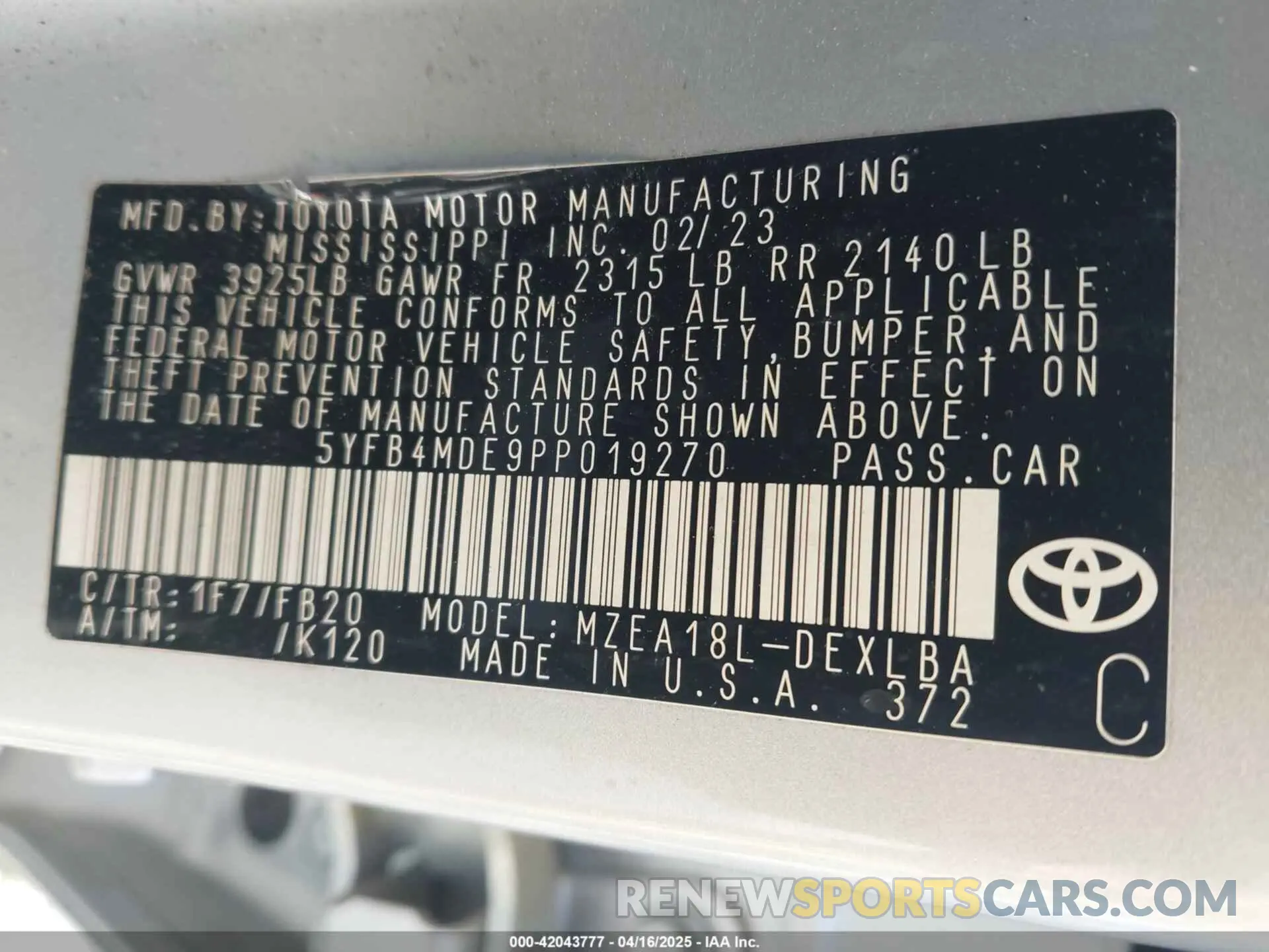 9 Photograph of a damaged car 5YFB4MDE9PP019270 TOYOTA COROLLA 2023