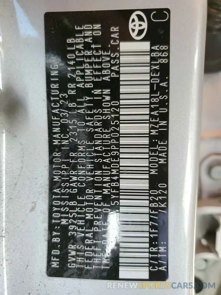 12 Photograph of a damaged car 5YFB4MDE9PP025120 TOYOTA COROLLA 2023