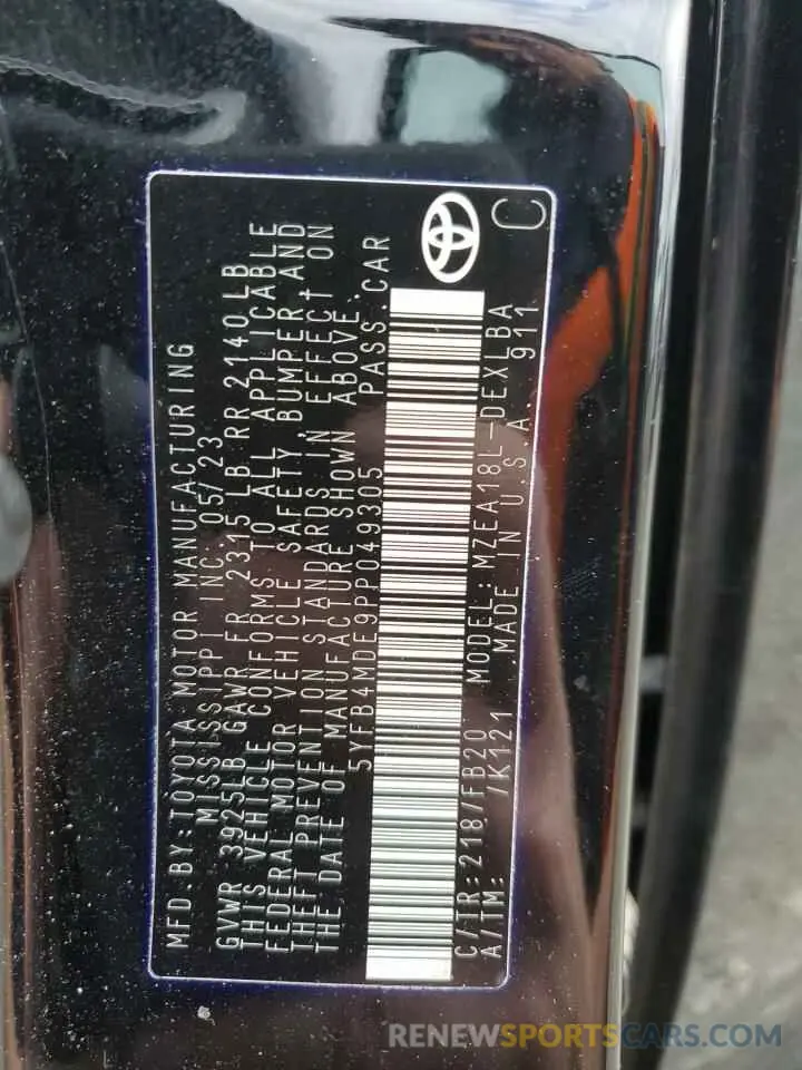 13 Photograph of a damaged car 5YFB4MDE9PP049305 TOYOTA COROLLA 2023