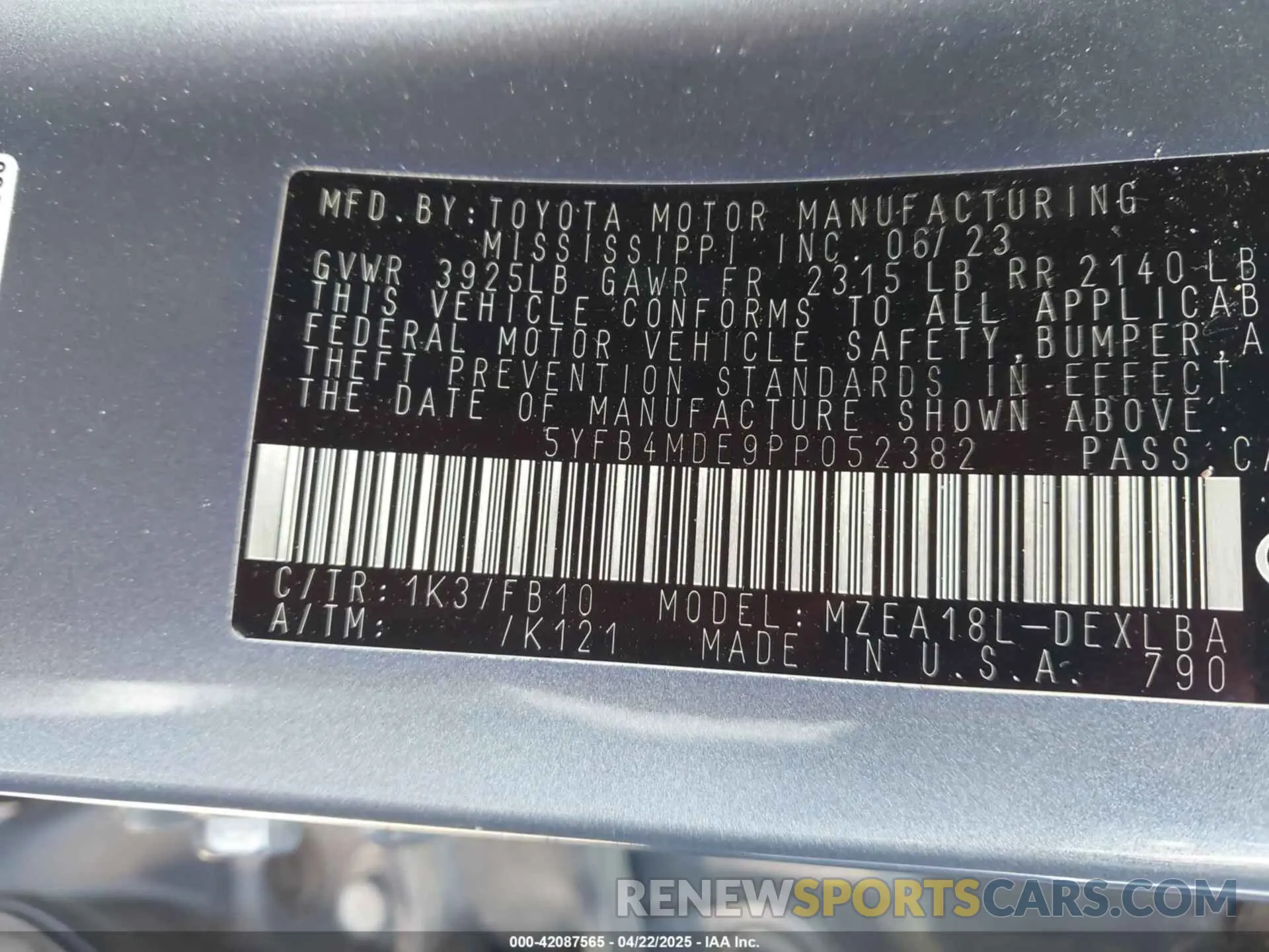 9 Photograph of a damaged car 5YFB4MDE9PP052382 TOYOTA COROLLA 2023