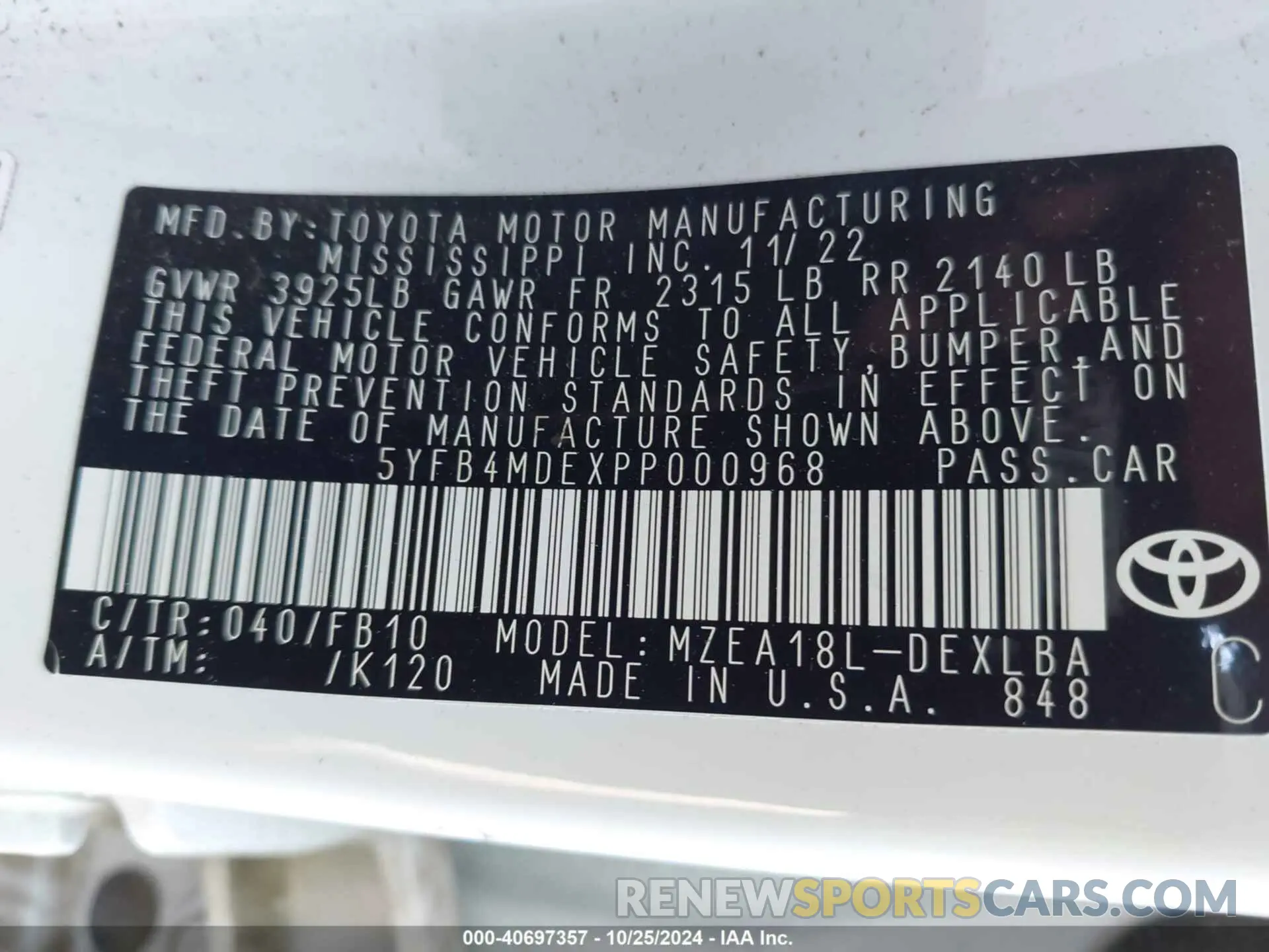 9 Photograph of a damaged car 5YFB4MDEXPP000968 TOYOTA COROLLA 2023