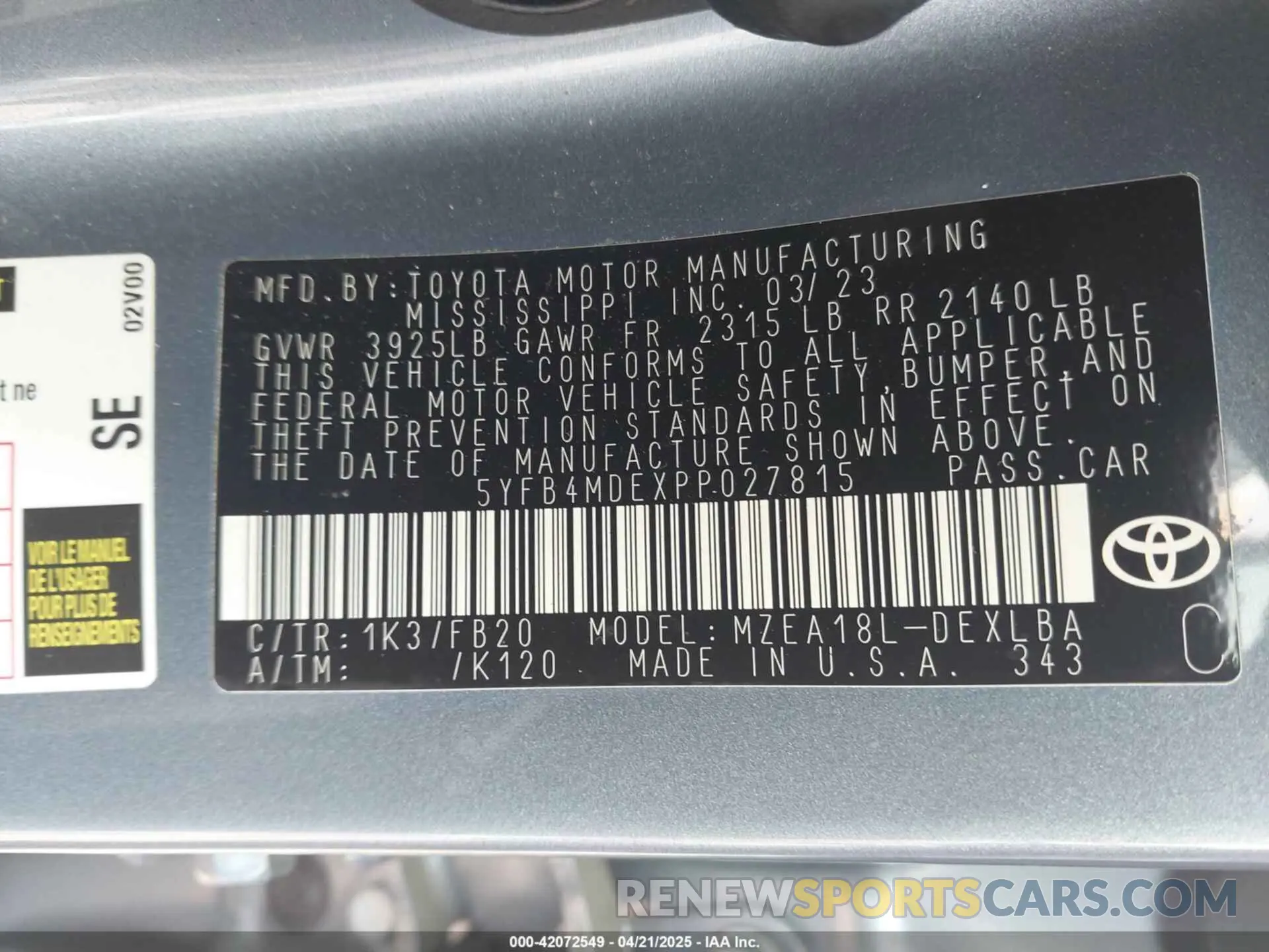 9 Photograph of a damaged car 5YFB4MDEXPP027815 TOYOTA COROLLA 2023
