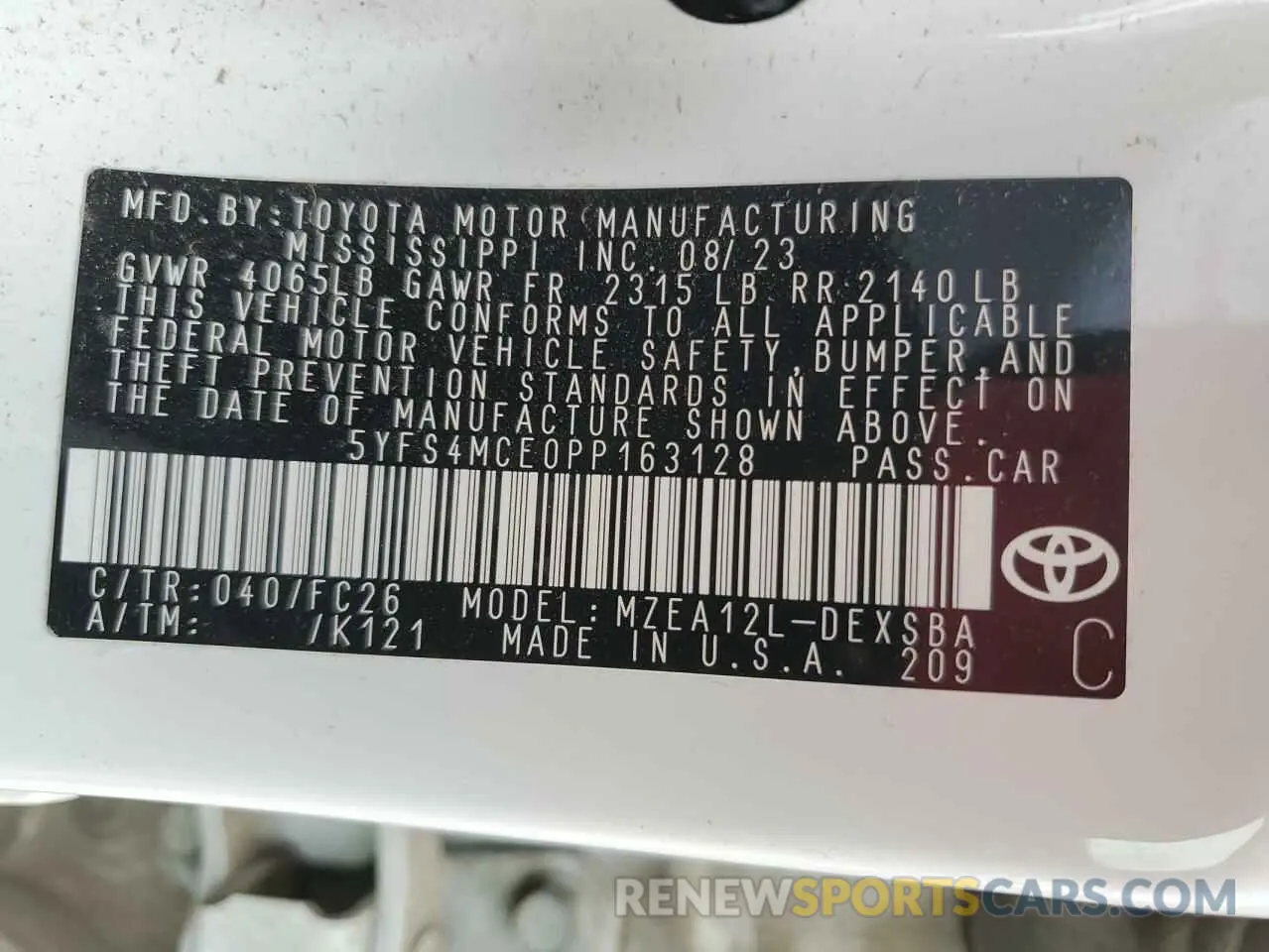 12 Photograph of a damaged car 5YFS4MCE0PP163128 TOYOTA COROLLA 2023