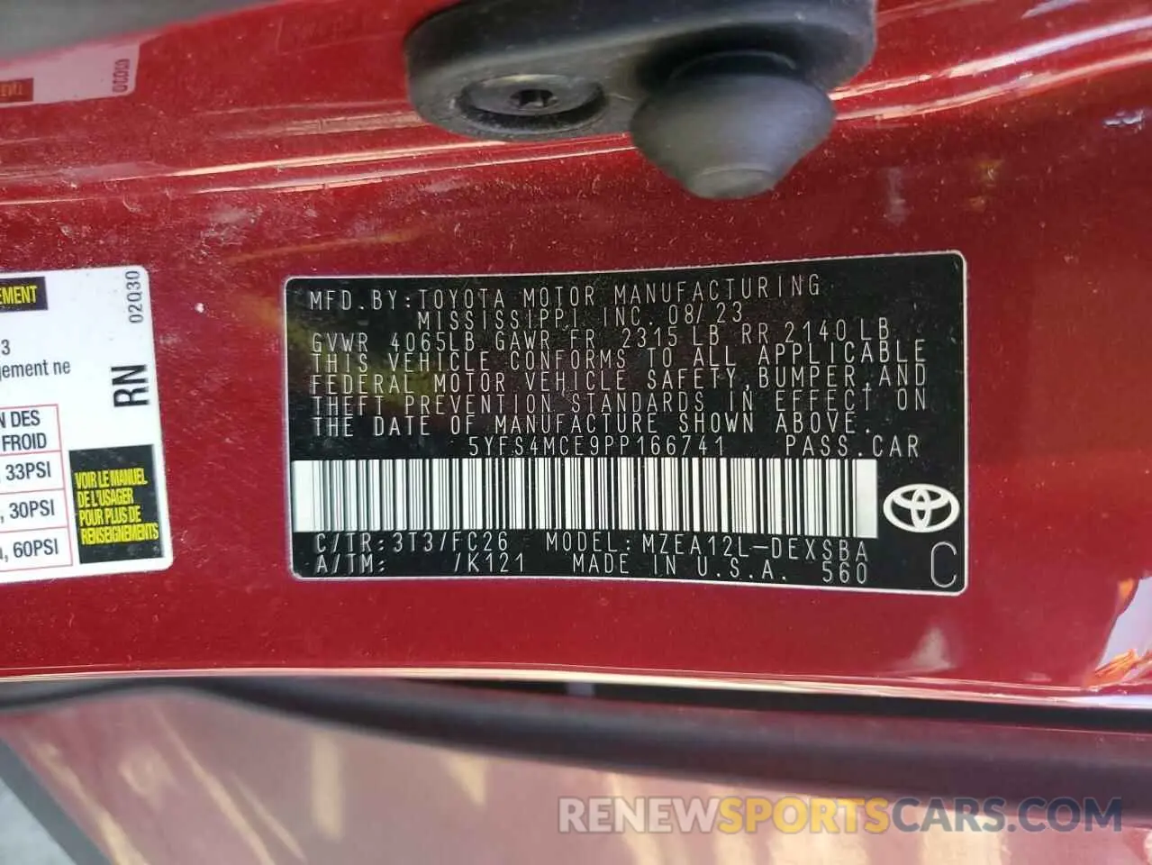 12 Photograph of a damaged car 5YFS4MCE9PP166741 TOYOTA COROLLA 2023