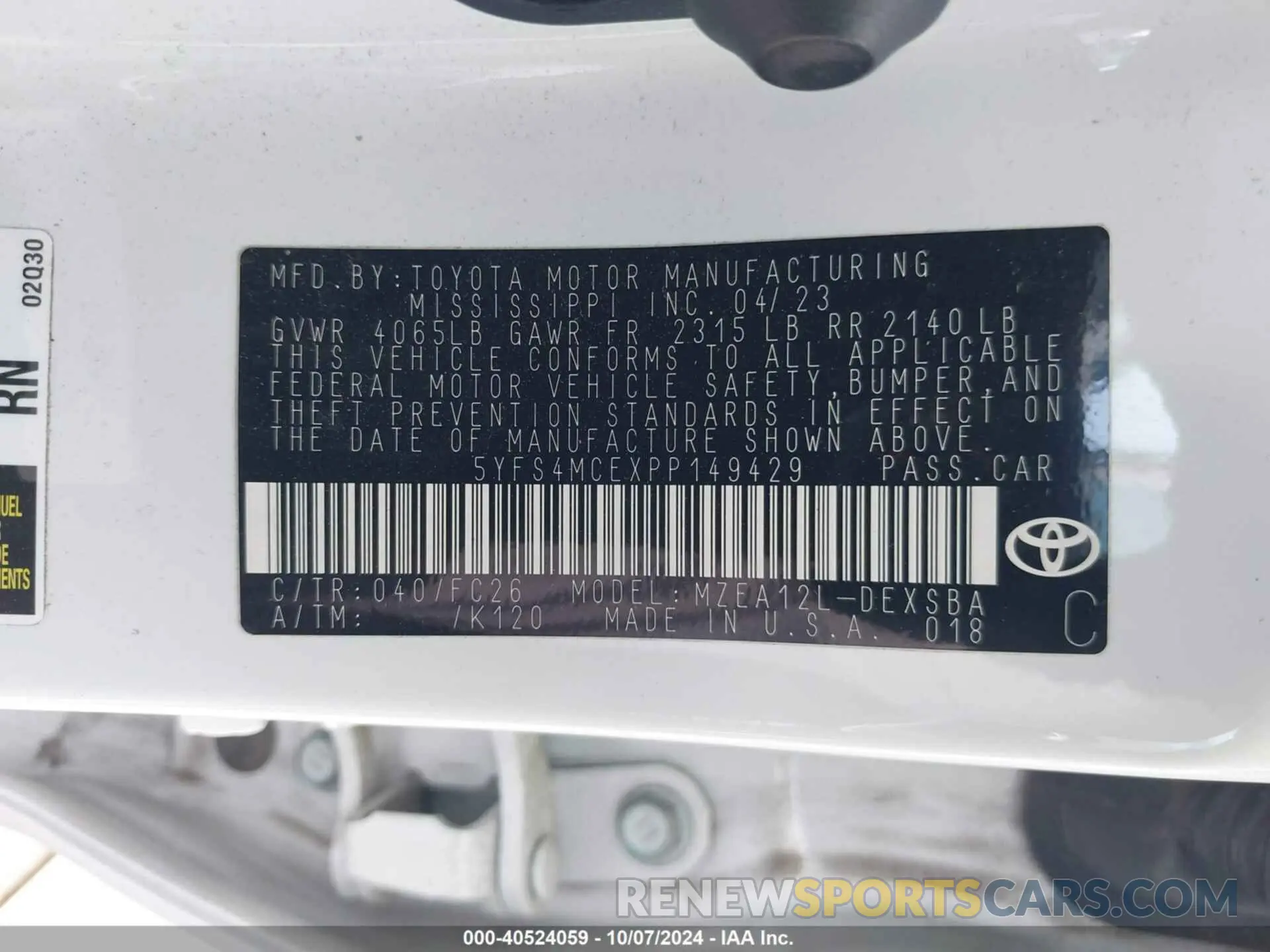 9 Photograph of a damaged car 5YFS4MCEXPP149429 TOYOTA COROLLA 2023