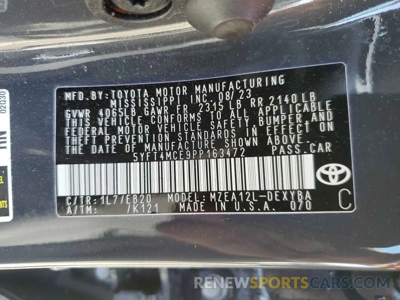 13 Photograph of a damaged car 5YFT4MCE9PP163472 TOYOTA COROLLA 2023