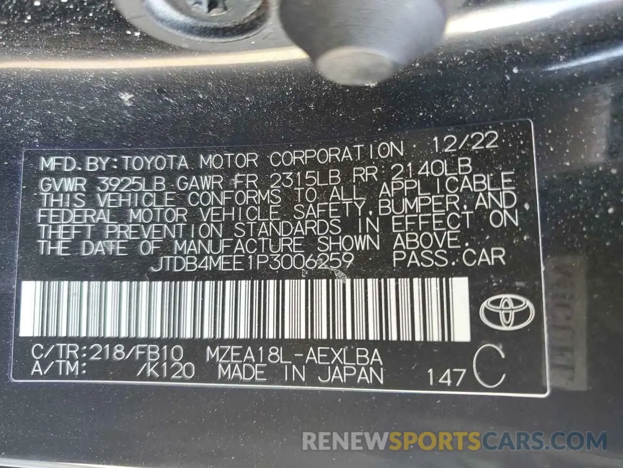 12 Photograph of a damaged car JTDB4MEE1P3006259 TOYOTA COROLLA 2023