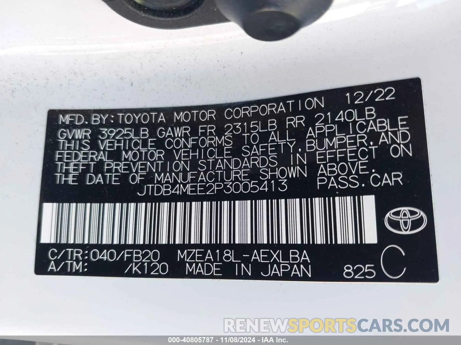 9 Photograph of a damaged car JTDB4MEE2P3005413 TOYOTA COROLLA 2023