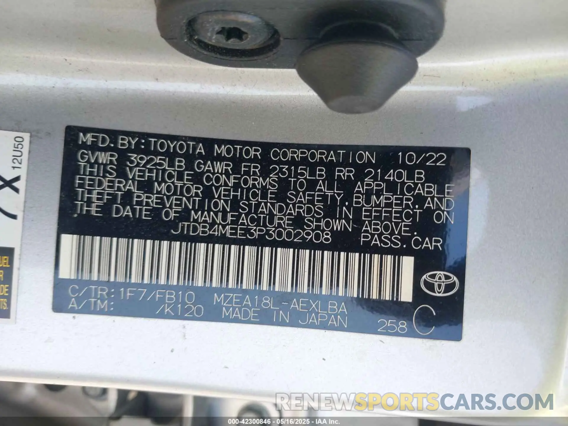 9 Photograph of a damaged car JTDB4MEE3P3002908 TOYOTA COROLLA 2023