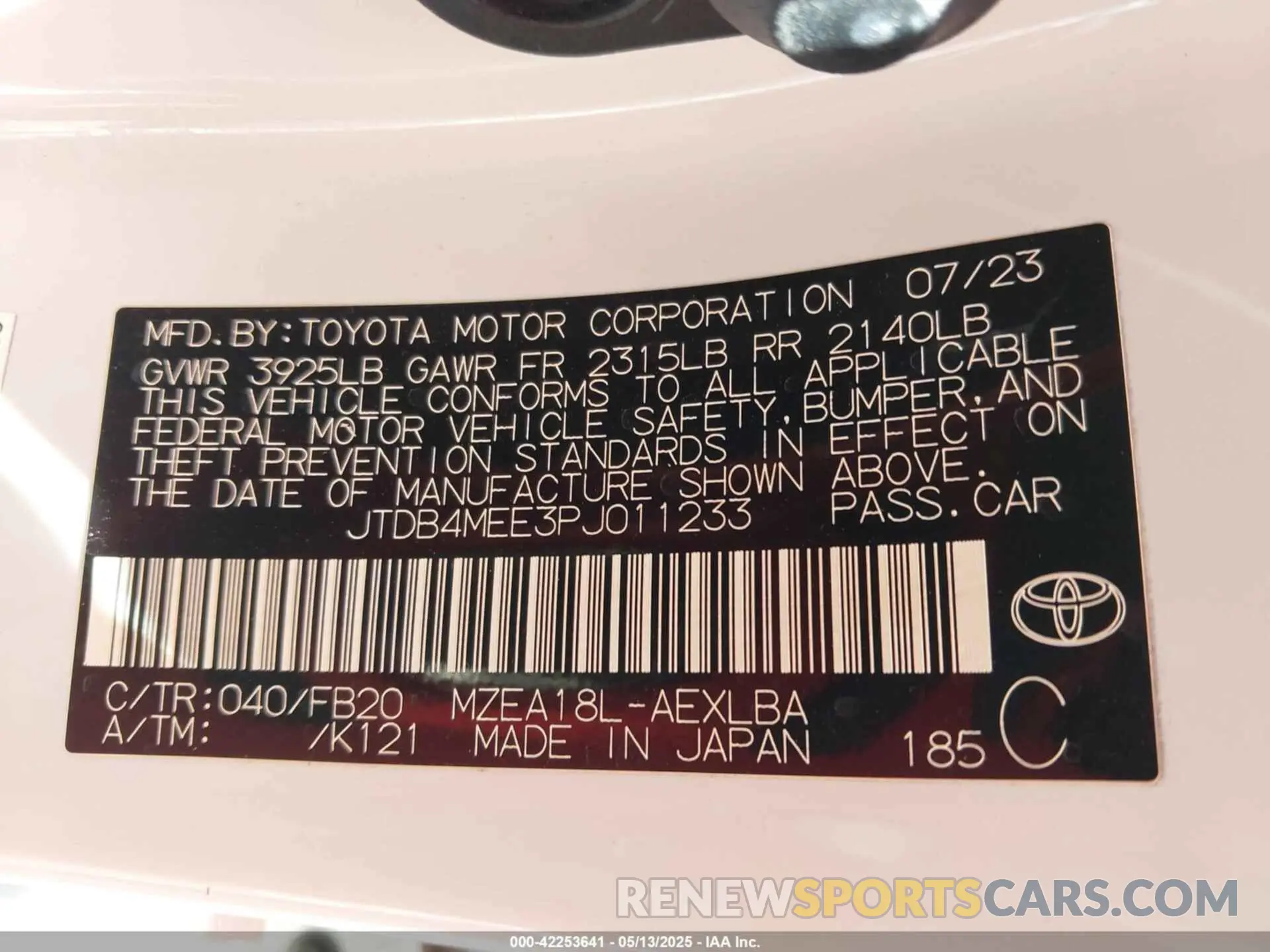 9 Photograph of a damaged car JTDB4MEE3PJ011233 TOYOTA COROLLA 2023