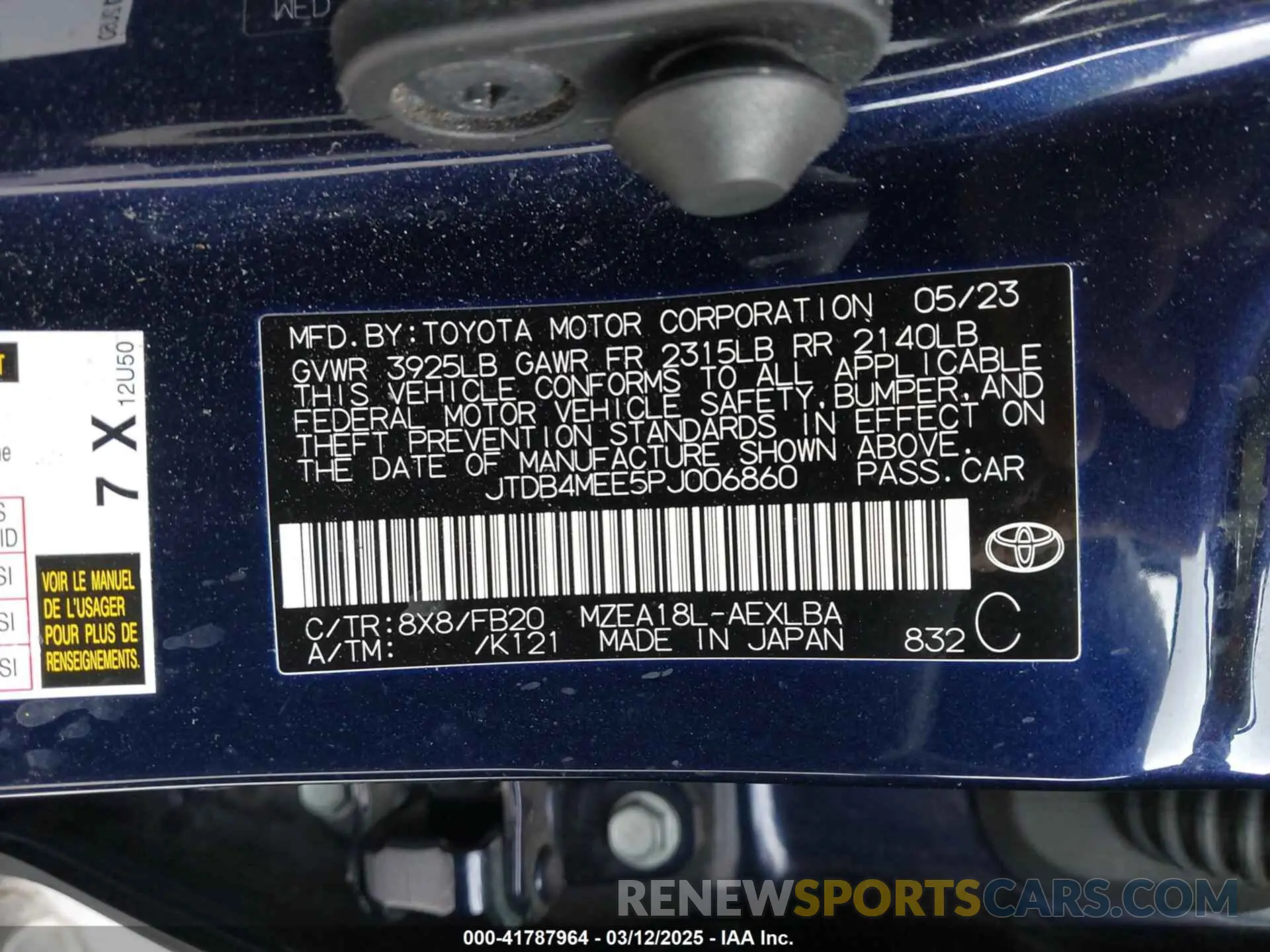 9 Photograph of a damaged car JTDB4MEE5PJ006860 TOYOTA COROLLA 2023