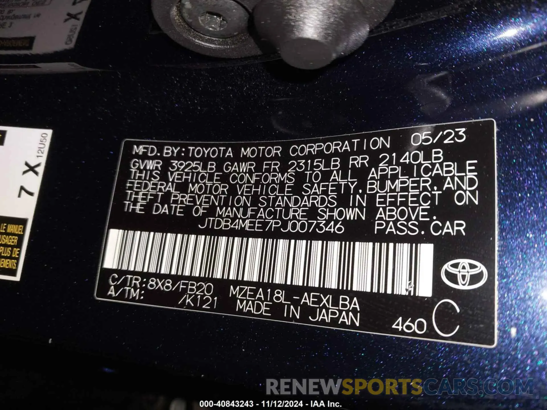 9 Photograph of a damaged car JTDB4MEE7PJ007346 TOYOTA COROLLA 2023