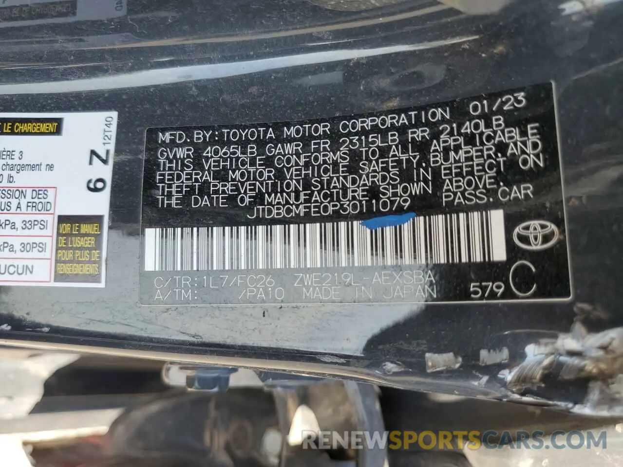 13 Photograph of a damaged car JTDBCMFE0P3011079 TOYOTA COROLLA 2023