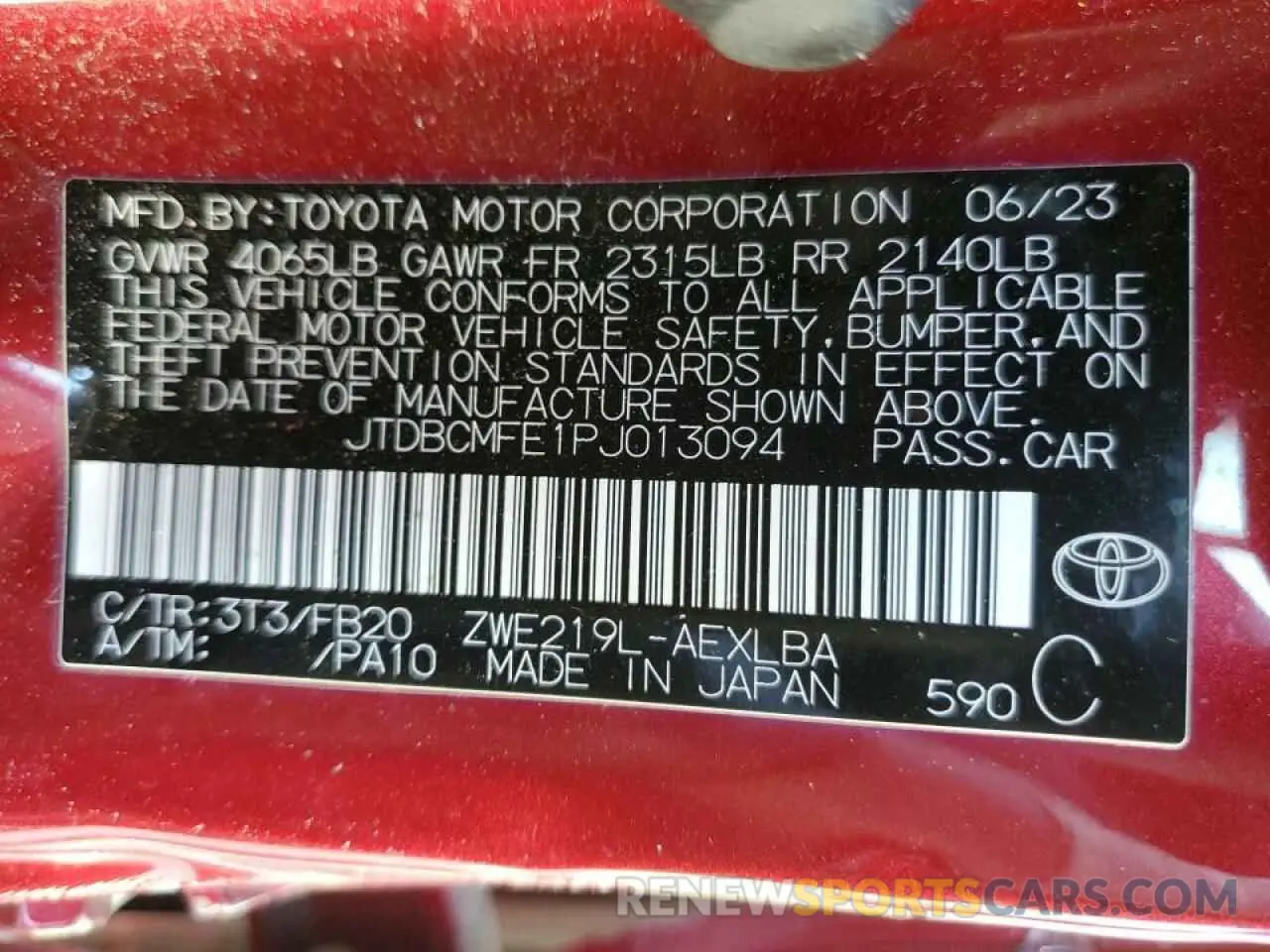 14 Photograph of a damaged car JTDBCMFE1PJ013094 TOYOTA COROLLA 2023