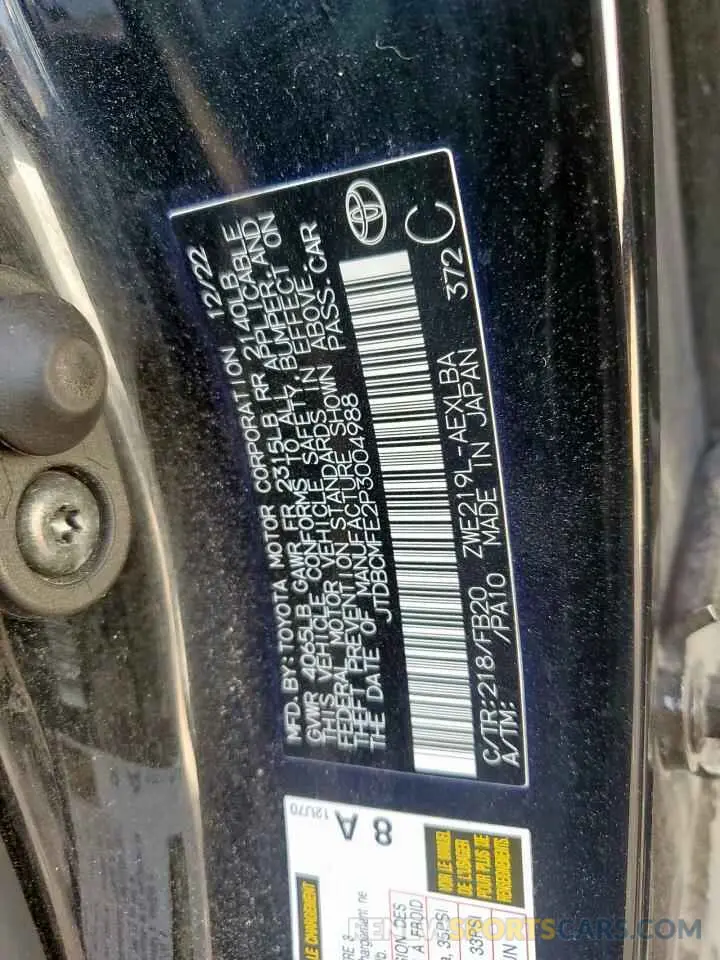 12 Photograph of a damaged car JTDBCMFE2P3004988 TOYOTA COROLLA 2023